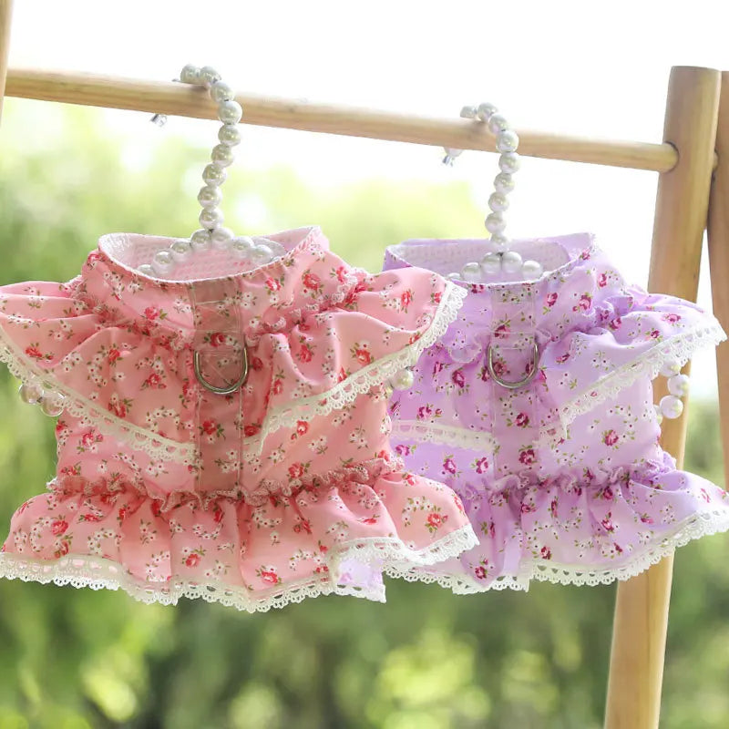 Summer Floral Lace Pet Leashable Clothing