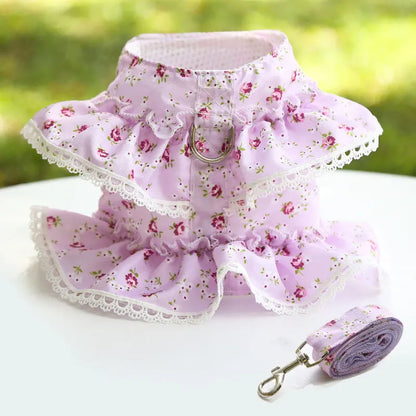 Summer Floral Lace Pet Leashable Clothing