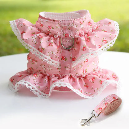 Summer Floral Lace Pet Leashable Clothing