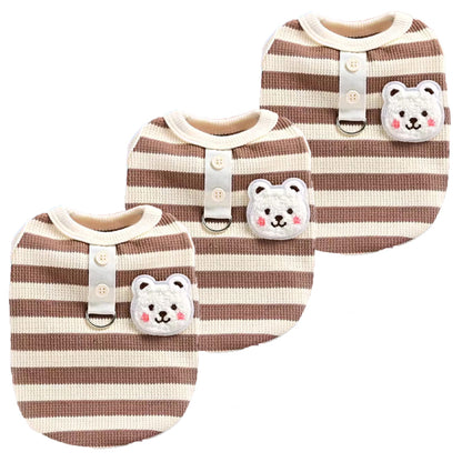 3Pack Cute Bear Waffle Striped Dog T-Shirt