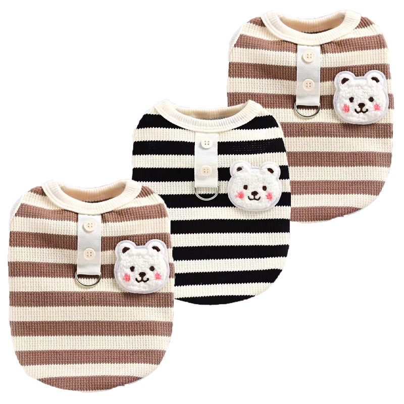 3Pack Cute Bear Waffle Striped Dog T-Shirt