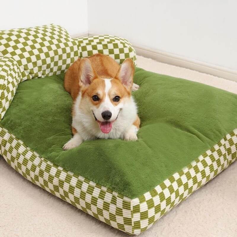 Chequerboard Plush Dog & Cat Sofa Bed