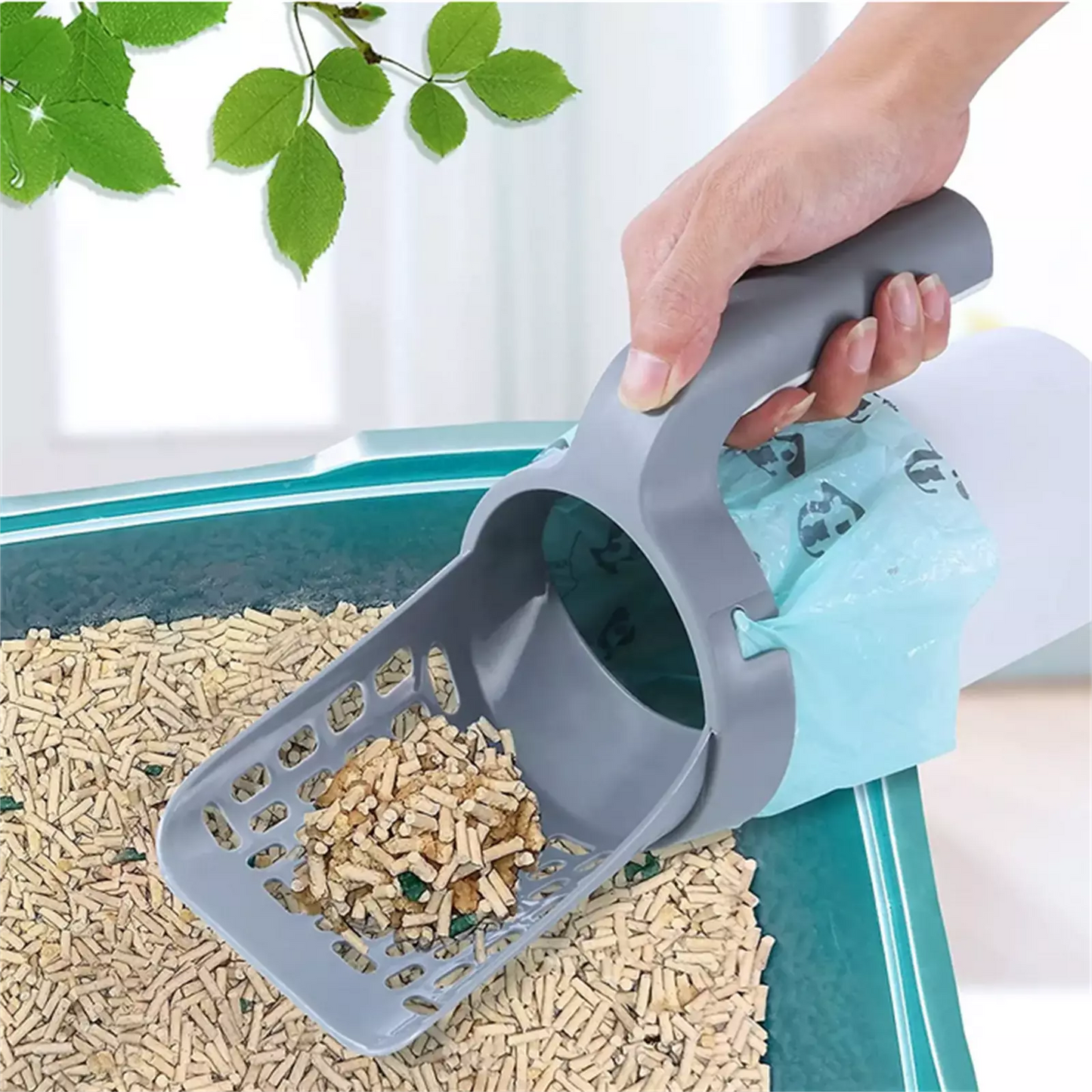Integrated Cat Litter Shovel with Built-in Trash Can