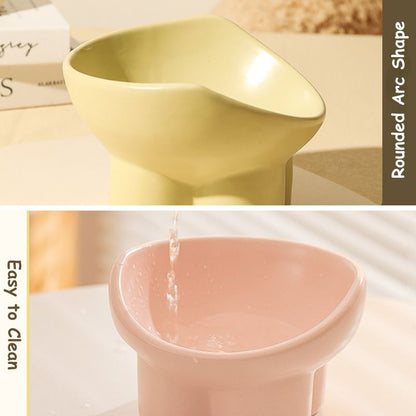 Creamy Elevated Ceramic Cat Bowl