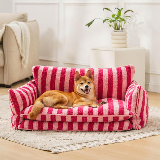 Striped Faux Lambswool Dog & Cat Sofa Bed
