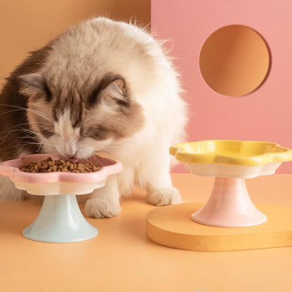 Flower-shaped Cat Ceramic Feeding Bowl