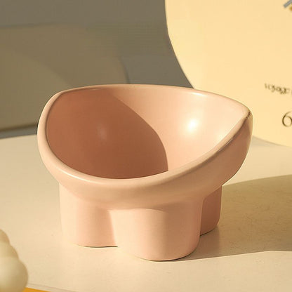 Creamy Elevated Ceramic Cat Bowl