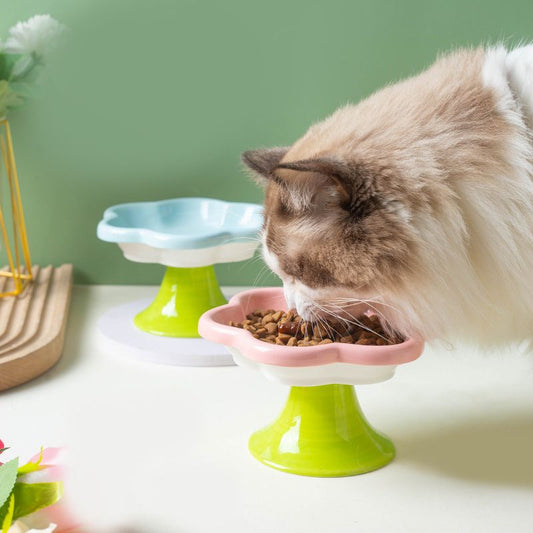 Flower-shaped Cat Ceramic Feeding Bowl