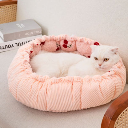 Adjustable Floral Printed Round Cat Bed