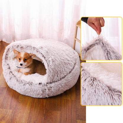 Round Plush  Semi-Enclosed Pet Bed