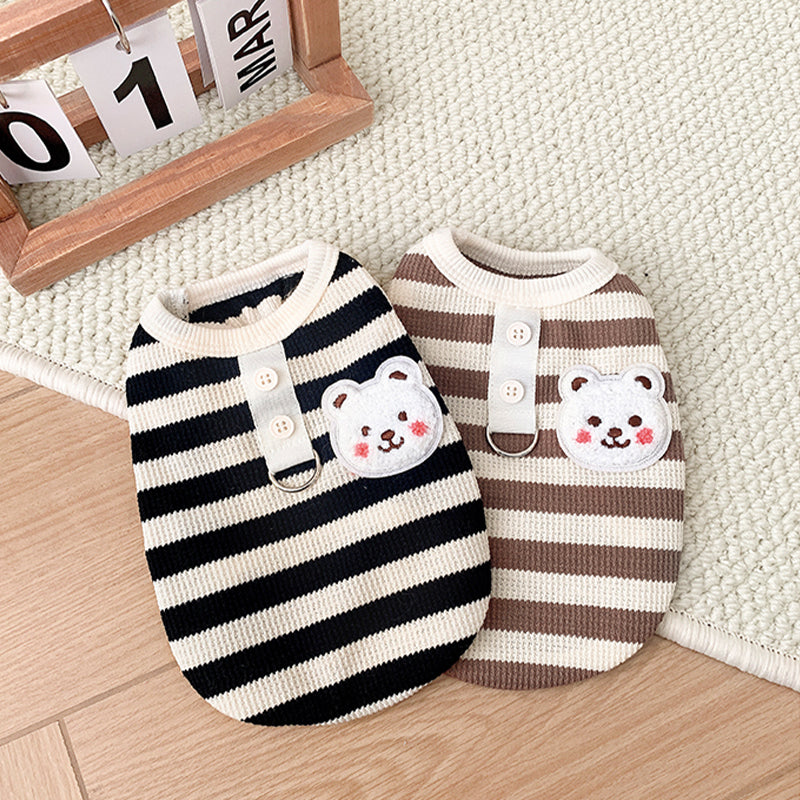 2Pack Cute Bear Waffle Striped Dog T-Shirt