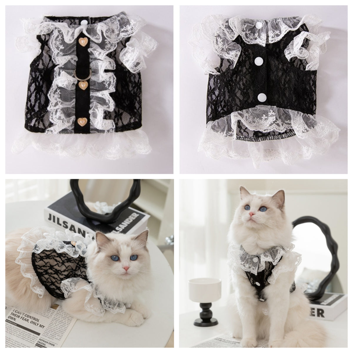 Black and White Lace Traction Pet Vest