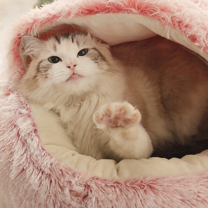 Plush Round Hooded Pet Bed