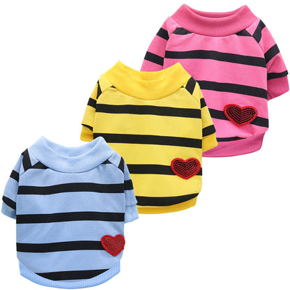 3Pack Sequin Heart Cotton Striped Dog T-Shirt