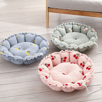 Adjustable Floral Printed Round Cat Bed