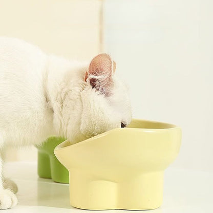 Creamy Elevated Ceramic Cat Bowl