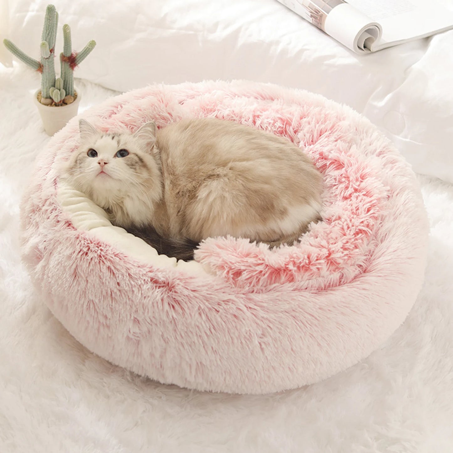 Plush Round Hooded Pet Bed