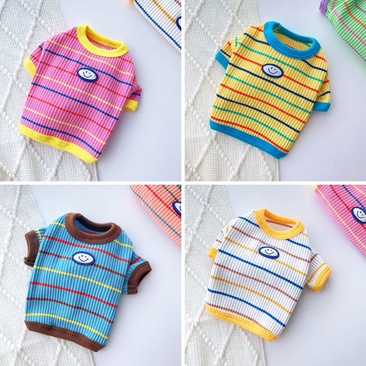 4Pack Smiley Waffle Striped Dog T-Shirt