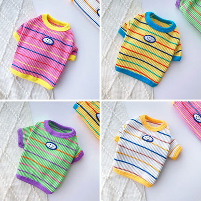 4Pack Smiley Waffle Striped Dog T-Shirt