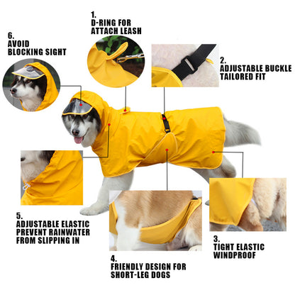 Adjustable Dog Raincoat with Clear Hooded