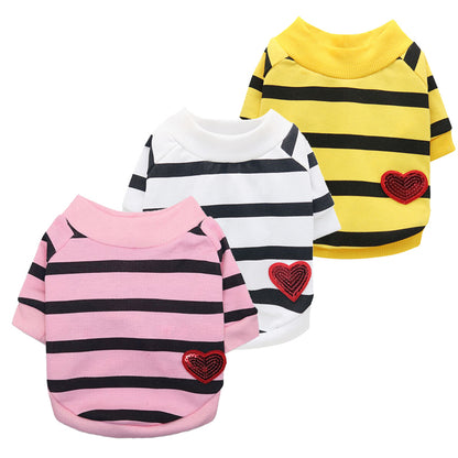 3Pack Sequin Heart Cotton Striped Dog T-Shirt