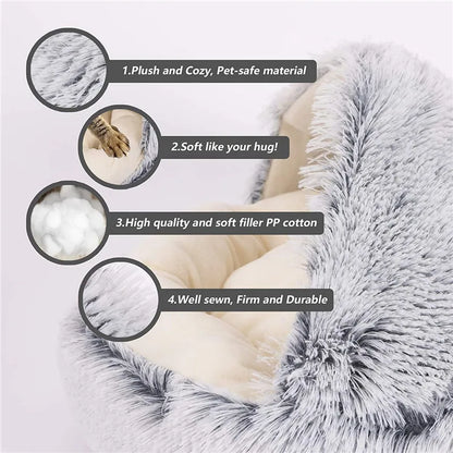 Plush Round Hooded Pet Bed