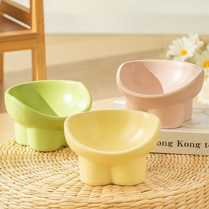Creamy Elevated Ceramic Cat Bowl