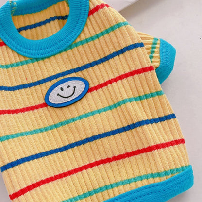 Smiley Cotton Striped Dog T-Shirt