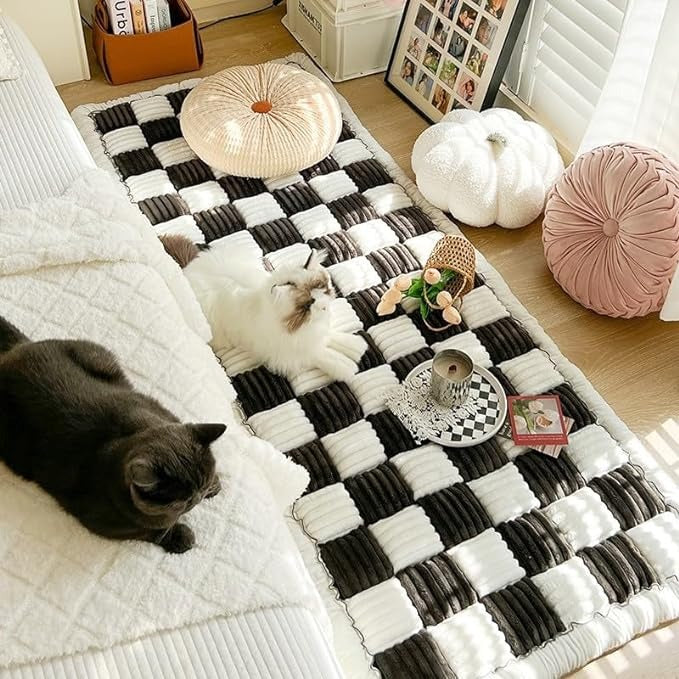 Plaid Fuzzy Pet Dog Mat Bed Couch Cover