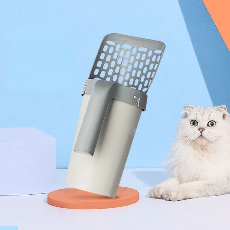 Integrated Cat Litter Shovel with Built-in Trash Can