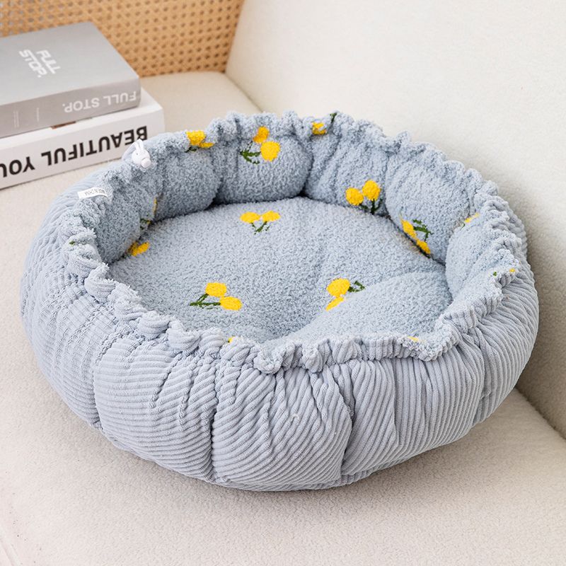 Adjustable Floral Printed Round Cat Bed