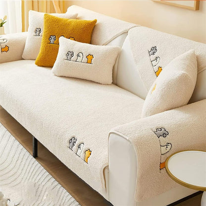 Cosy Plush Solid Colour Non-Slip Couch Cover
