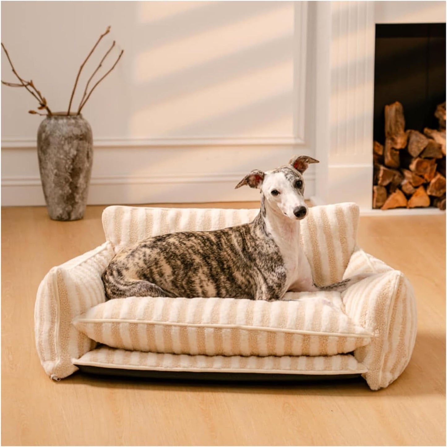 Striped Faux Lambswool Dog & Cat Sofa Bed