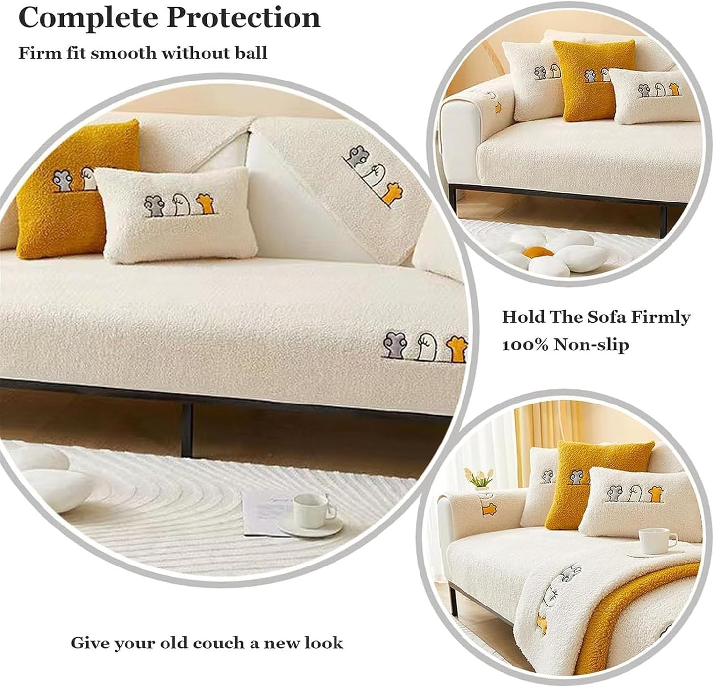 Cosy Plush Solid Colour Non-Slip Couch Cover