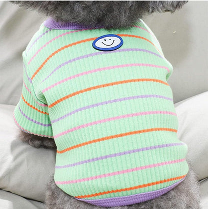 Smiley Cotton Striped Dog T-Shirt