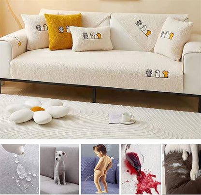 Cosy Plush Solid Colour Non-Slip Couch Cover