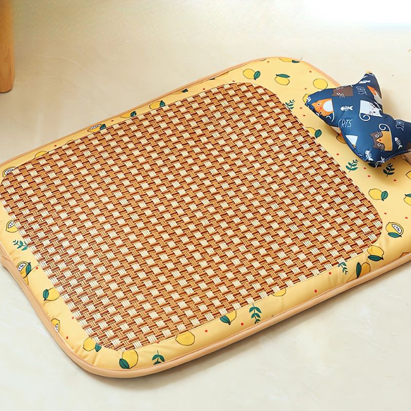 Summer Pet Rattan Mat with Detachable Pillow