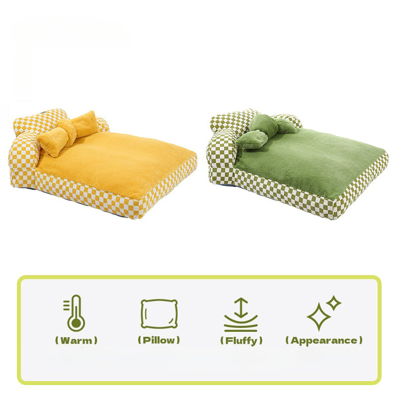 Chequerboard Plush Dog & Cat Sofa Bed