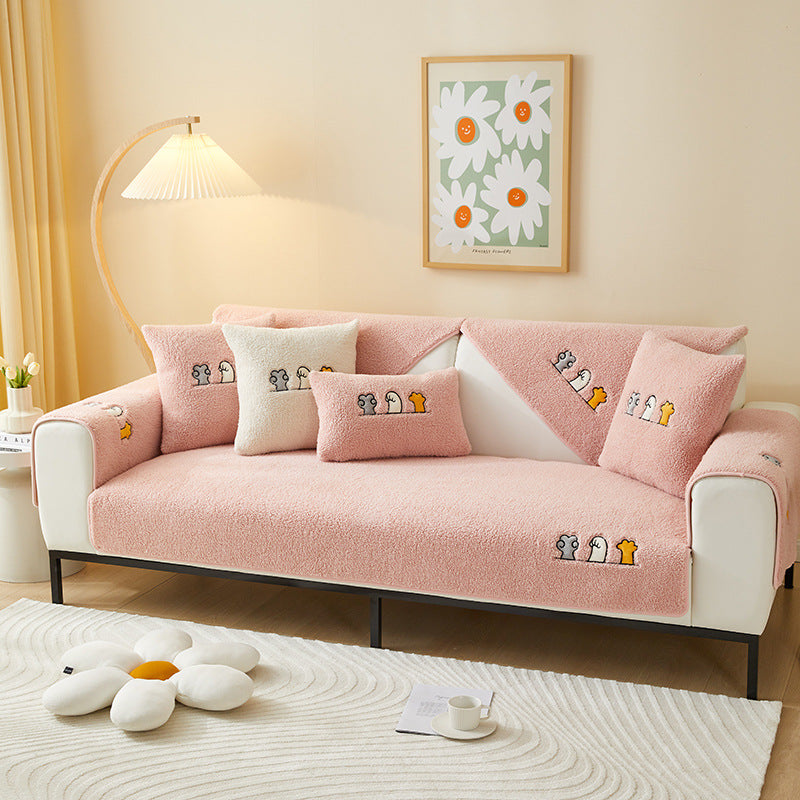 Cosy Plush Solid Colour Non-Slip Couch Cover