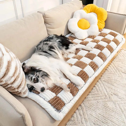 Plaid Fuzzy Pet Dog Mat Bed Couch Cover