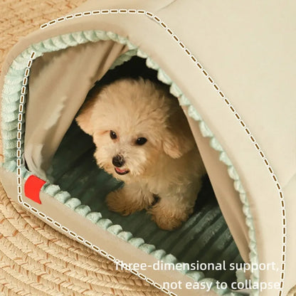 Double Curtain Pet House Enclosed Dog Bed