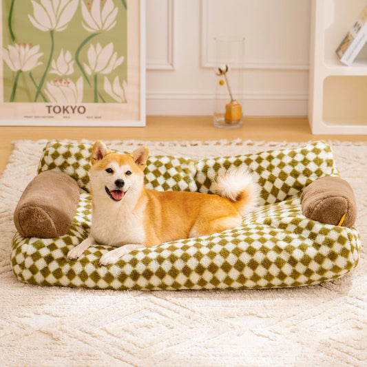 Retro Diamond Grid Pet Bed Couch Sofa