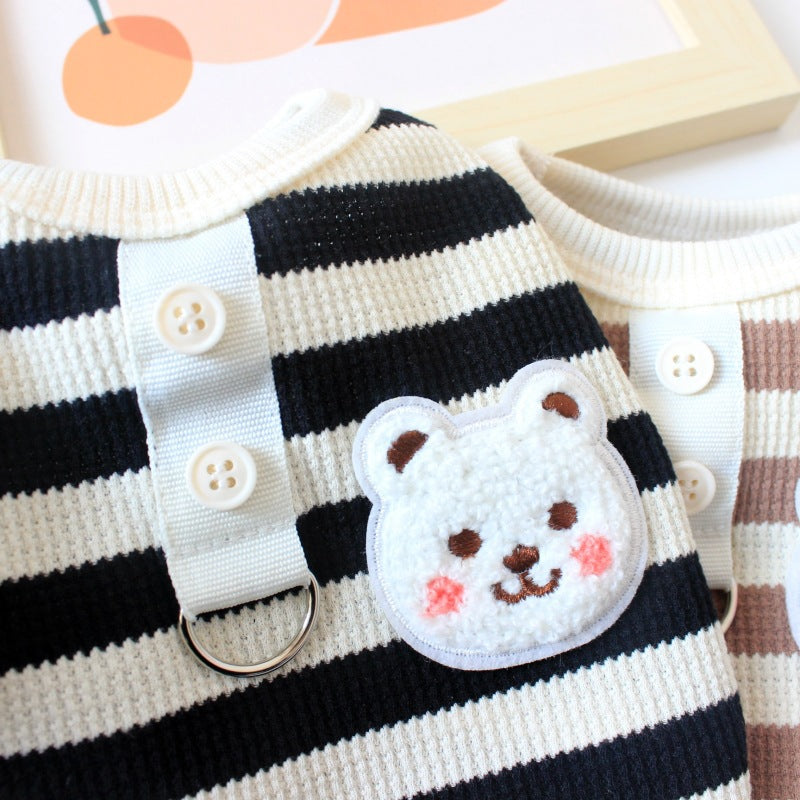 Cute Bear Waffle Pet Striped Vest