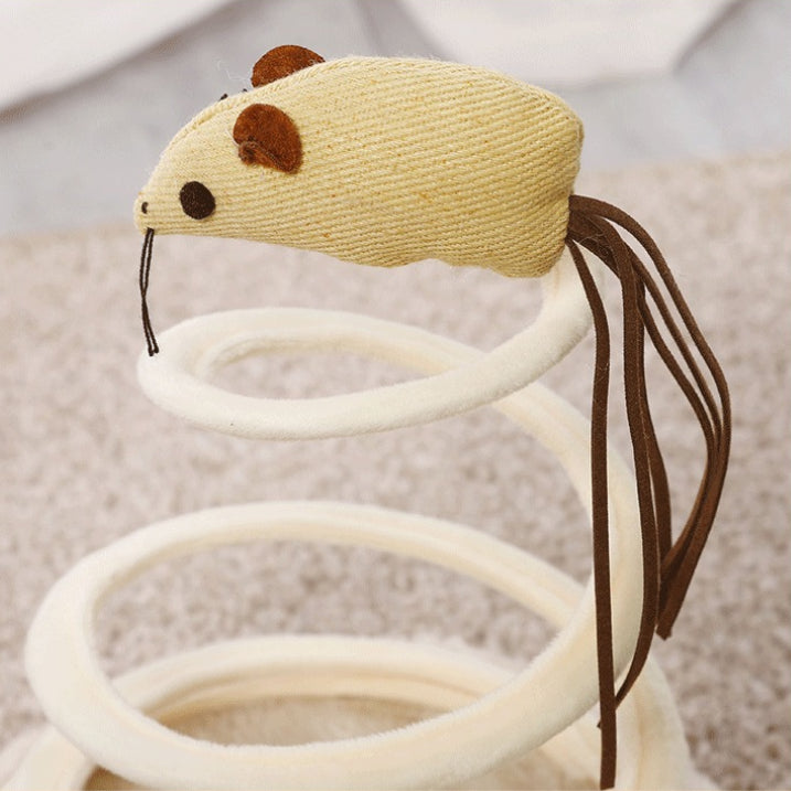 Plush Mouse Spring Spiral Steel Wire Cat Teaser Stick