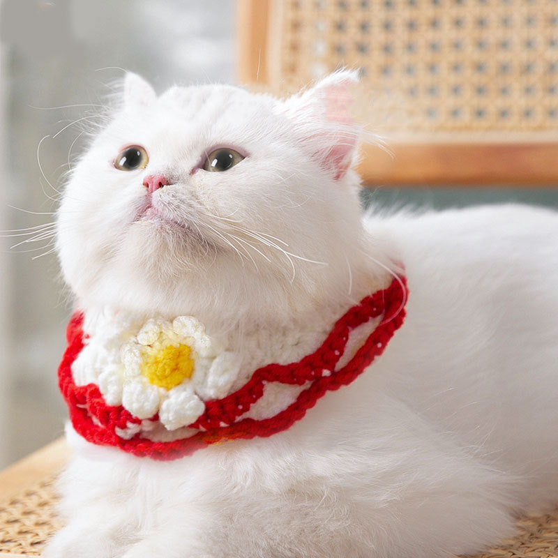Hand-knitted Pet Scarf with Cute Flowers