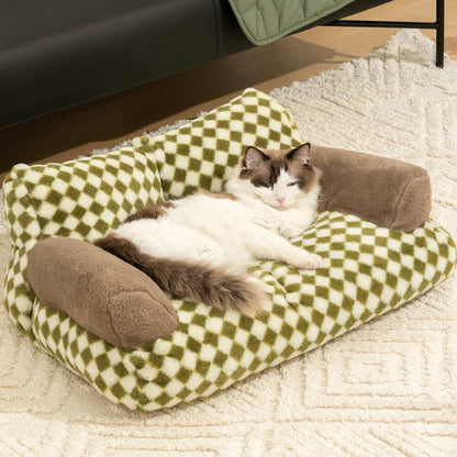 Retro Diamond Grid Pet Bed Couch Sofa