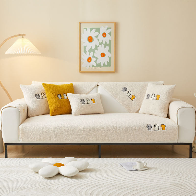 Cosy Plush Solid Colour Non-Slip Couch Cover