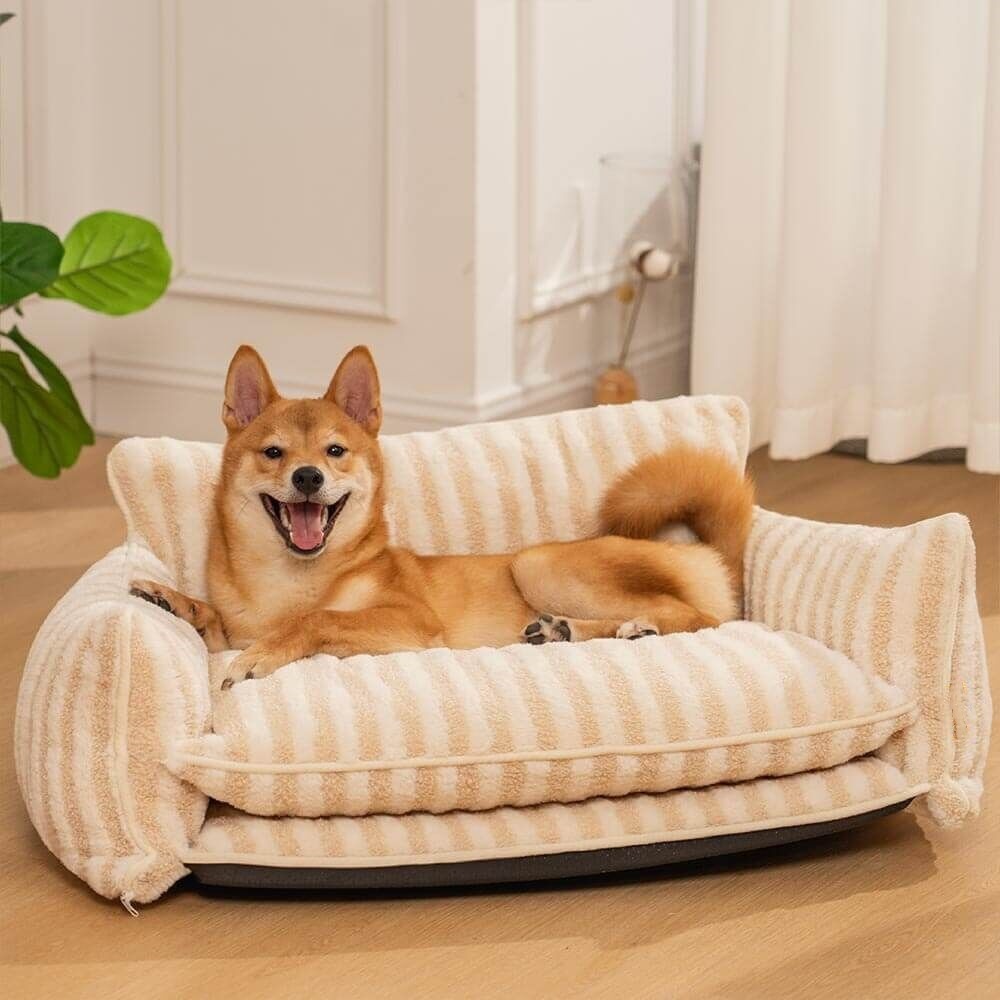 Striped Faux Lambswool Dog & Cat Sofa Bed