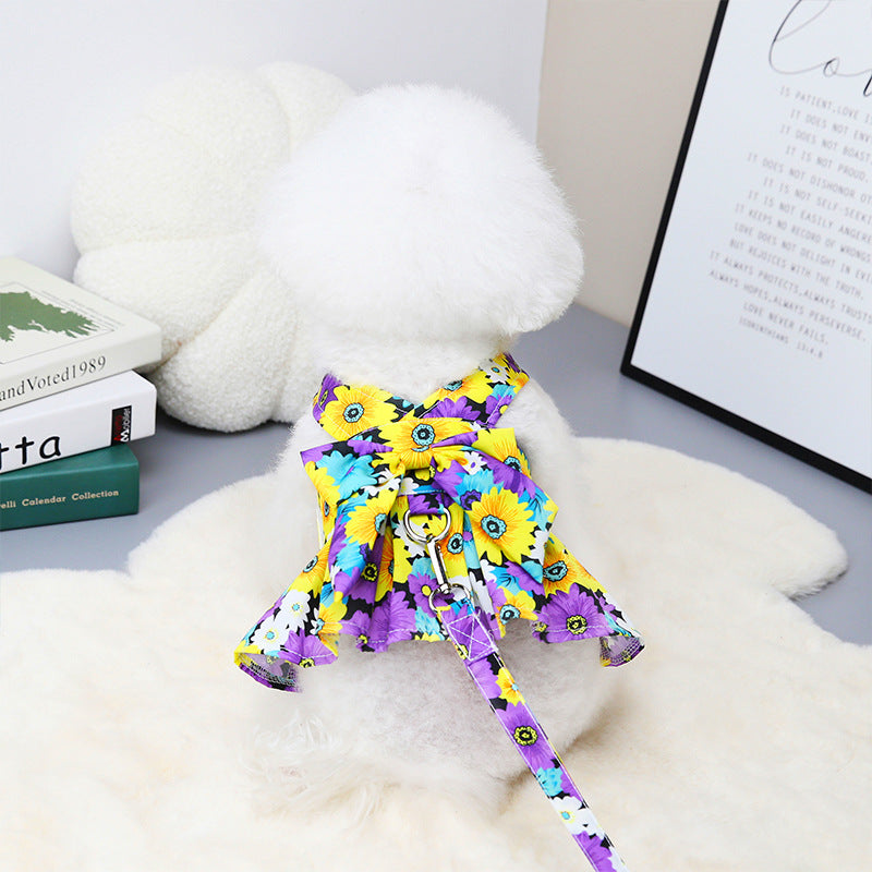 Floral Bowknot Dog Harness Dress
