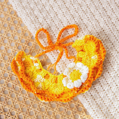 Hand-knitted Pet Scarf with Cute Flowers